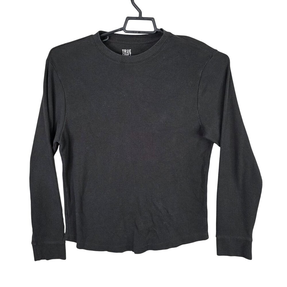 Mens True Craft Black Waffle Knit Thermal T Shirt Long Sleeve Cotton Blend M